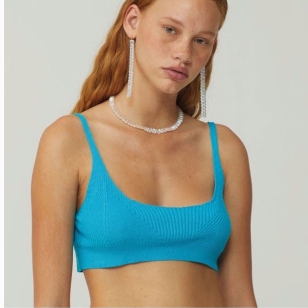 PALOMA WOOL WALOMA KNIT BRA TOP CYAN BLUE SIZE M